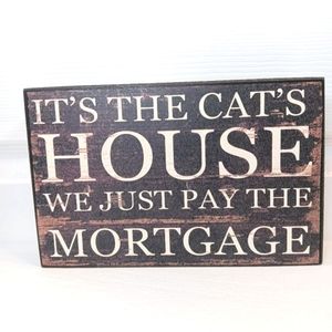 Cat Wall Decor Art Wooden Distressed Pet Art Black Brown White